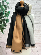 Thick Large Checked TAN BLACK GREY Fringed Pashmina Winter Scarf
