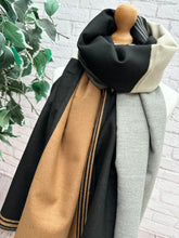 Thick Large Checked TAN BLACK GREY Fringed Pashmina Winter Scarf