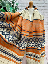 Thick Ikat Dots Multi Patterned ORANGE NAVY CREAM Fringed Pashmina Winter Scarf
