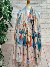 Colourful Happy Cats Kitten Print - Soft Warm Scarf - Women's Tassel Wrap - Gift for Her