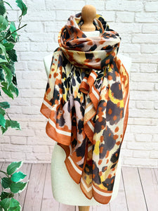 Ladies Bold Leopard Animal Print ORANGE BROWN Fashion Scarf