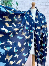 Ladies Multi Cat Kitten Print NAVY BLUE Fashion Scarf