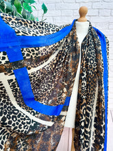 Ladies Leopard & Snake Animal Print with Border BROWN BLUE Fashion Scarf