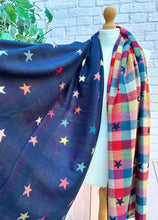 Thick Reversible Multi Coloured Stars Checked NAVY BLUE Pashmina Winter Scarf