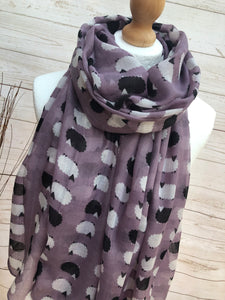 Ladies Meadow Sheep Farm Print LILAC Fashion Scarf