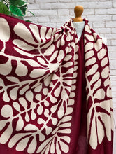 Ladies Bold Leaf Print Oversized Fashion Scarf –Red Wine & White