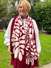 Ladies Bold Leaf Print Oversized Fashion Scarf –Red Wine & White