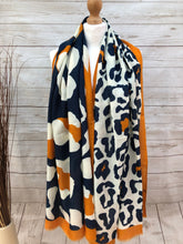 Ladies Bold Leopard Animal Print NAVY BLUE ORANGE Fashion Scarf