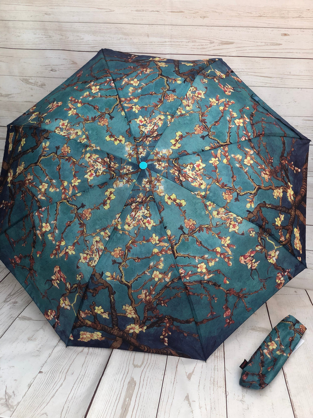 Ladies Painter Van Gogh Apple Blossom Print Compact Folding Umbrella