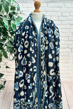 Leopard Animal Print Hearts Gold Foil Self Fraying Fashion Scarf - BLUE