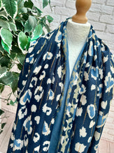 Leopard Animal Print Hearts Gold Foil Self Fraying Fashion Scarf - BLUE