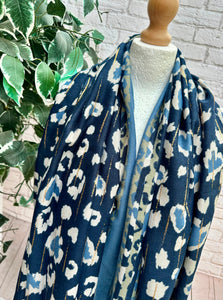 Leopard Animal Print Hearts Gold Foil Self Fraying Fashion Scarf - BLUE