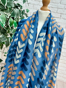 Ladies Multi Coloured Leaf Stems Print DENIM BLUE Fashion Scarf