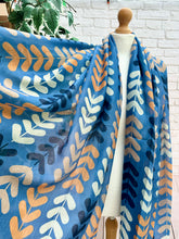 Ladies Multi Coloured Leaf Stems Print DENIM BLUE Fashion Scarf