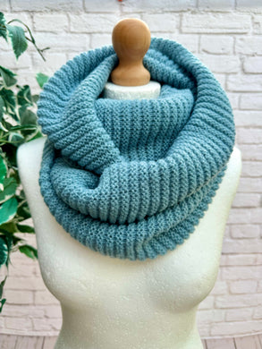 Ladies Knitted Double Wrap Winter Snood Scarf - Denim Blue