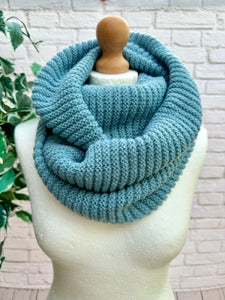Ladies Knitted Double Wrap Winter Snood Scarf - Denim Blue