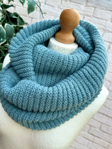 Ladies Knitted Double Wrap Winter Snood Scarf - Denim Blue