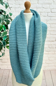 Ladies Knitted Double Wrap Winter Snood Scarf - Denim Blue