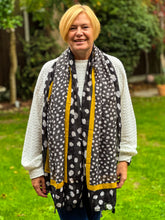 Ladies Polka Dot Print BLACK and YELLOW Tassel Fashion Scarf