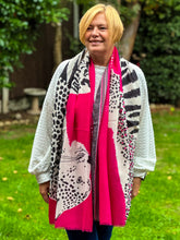 Ladies Bold Tiger & Leopard Animal Print HOT PINK BLACK Fashion Scarf