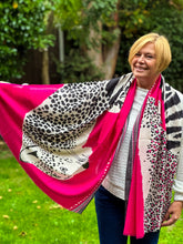 Ladies Bold Tiger & Leopard Animal Print HOT PINK BLACK Fashion Scarf