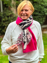 Ladies Bold Tiger & Leopard Animal Print HOT PINK BLACK Fashion Scarf