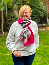 Ladies Bold Tiger & Leopard Animal Print HOT PINK BLACK Fashion Scarf