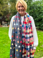 Thick Reversible Multi Coloured Love Hearts Checked GREY Pashmina Winter Scarf