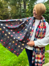 Thick Reversible Multi Coloured Love Hearts Checked GREY Pashmina Winter Scarf