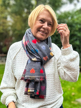 Thick Reversible Multi Coloured Love Hearts Checked GREY Pashmina Winter Scarf