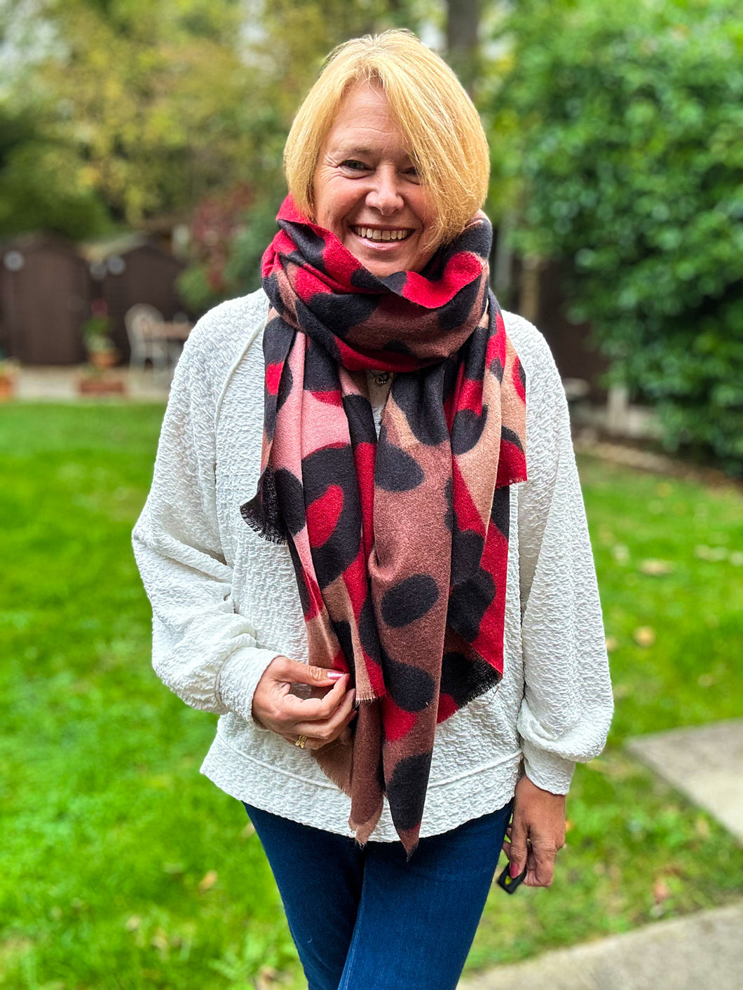 Thick Bold Leopard Animal Print RED PINK BLACK Pashmina Winter Scarf