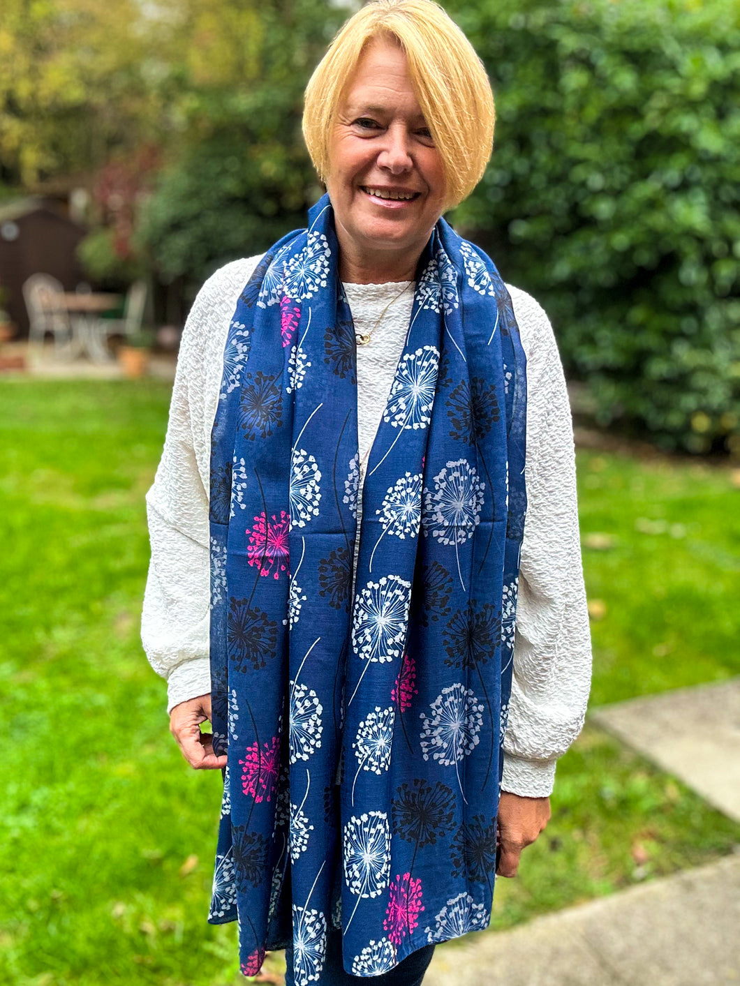 Ladies Dandelion Print NAVY BLUE WHITE CERISE PINK Fashion Scarf