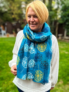 Ladies Mustard White Blue Dandelion Print TURQUOISE Fashion Scarf