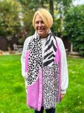 Ladies Bold Tiger & Leopard Animal Print LILAC BLACK Fashion Scarf