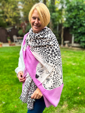 Ladies Bold Tiger & Leopard Animal Print LILAC BLACK Fashion Scarf