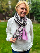 Ladies Bold Tiger & Leopard Animal Print LILAC BLACK Fashion Scarf
