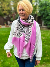 Ladies Bold Tiger & Leopard Animal Print LILAC BLACK Fashion Scarf