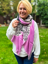 Ladies Bold Tiger & Leopard Animal Print LILAC BLACK Fashion Scarf