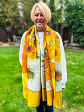 Ladies 100% SILK Painter Van Gogh Sunflowers Print YELLOW Fashion Scarf