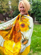 Ladies 100% SILK Painter Van Gogh Sunflowers Print YELLOW Fashion Scarf