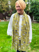 Ladies OLIVE Green Hedgehog Animal Print Fashion Scarf