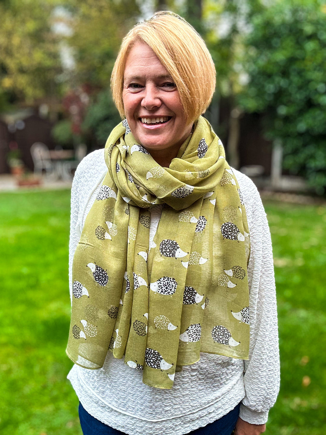 Ladies OLIVE Green Hedgehog Animal Print Fashion Scarf