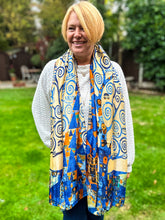 Ladies 100% SILK Painter Klimt Tree of Life Print BLUE ORANGE Fashion Scarf