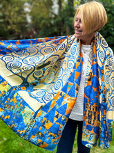 Ladies 100% SILK Painter Klimt Tree of Life Print BLUE ORANGE Fashion Scarf