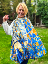 Ladies 100% SILK Painter Klimt Tree of Life Print BLUE ORANGE Fashion Scarf