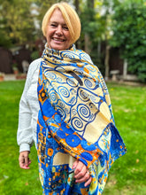 Ladies 100% SILK Painter Klimt Tree of Life Print BLUE ORANGE Fashion Scarf