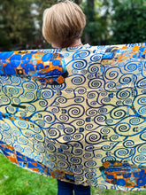 Ladies 100% SILK Painter Klimt Tree of Life Print BLUE ORANGE Fashion Scarf