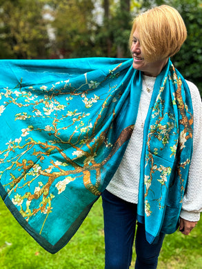 Ladies 100% SILK Painter Van Gogh Almond Blossom Tree Print Fashion Scarf