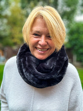 Ladies Short Faux Fur BLACK Soft Winter Snood Scarf