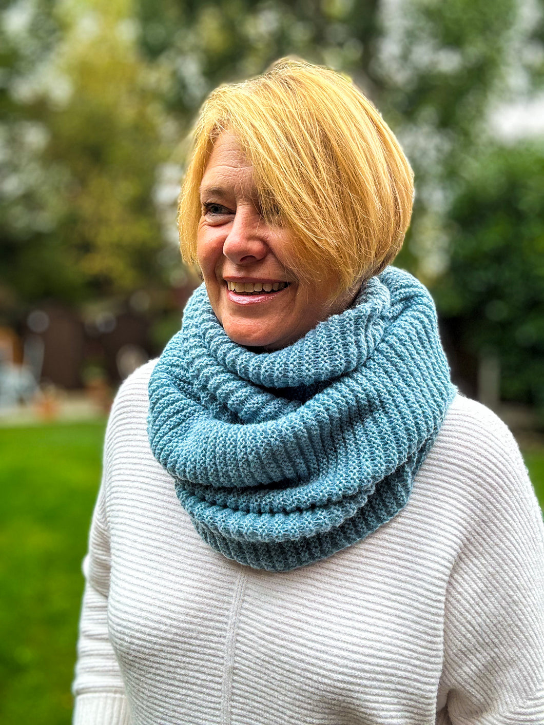 Ladies Knitted Double Wrap Winter Snood Scarf - Denim Blue